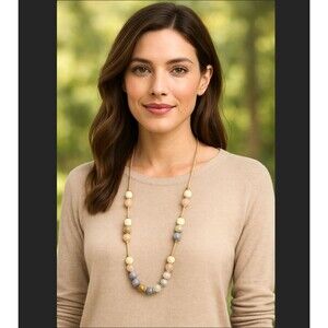 J. Jill Beaded Necklace Nature’s Palette Agate Lava Stone Crystal Adjustable NWT